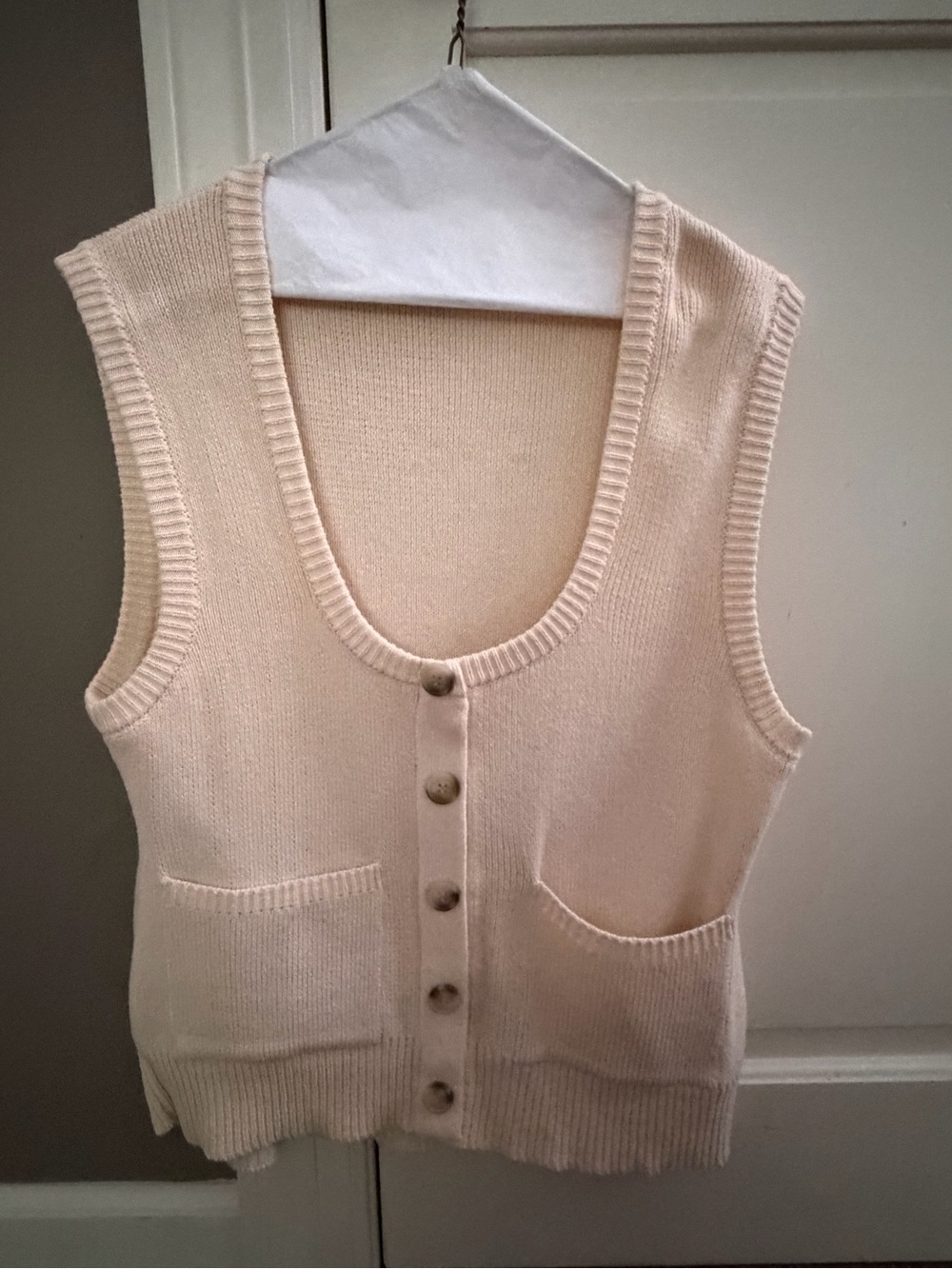 Zara Cream Button-Front Knit Vest